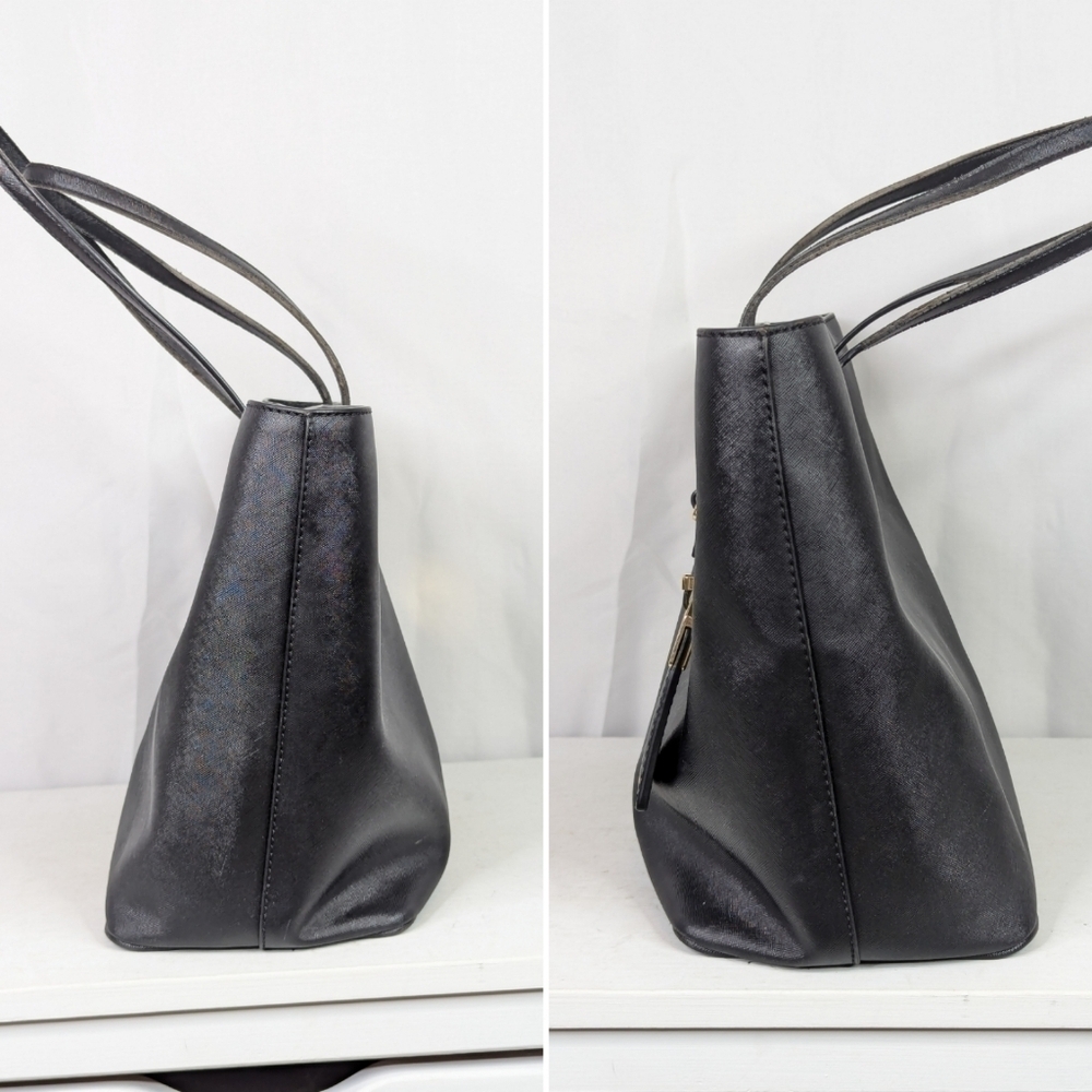 Marc Jacobs Saffiano Black Leather Luggage Tag Shoulder Tote Bag - Picture 5 of 13